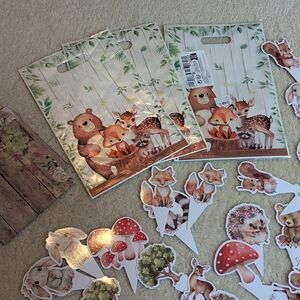 Floral Woodland Forest animal party decor napkins gift bags cupcake toppers